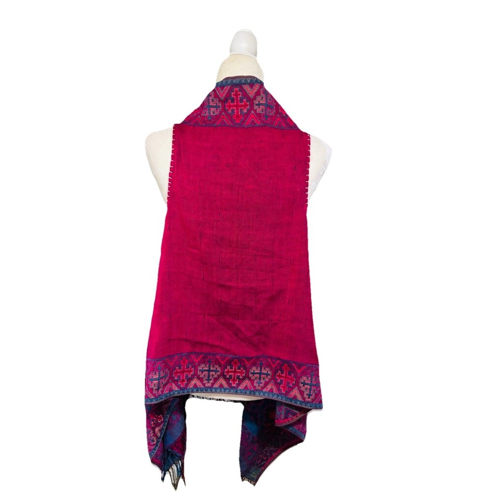 Women's Magenta Pink South western Fringe Shawl Geometric Wrap Boho Long Fringe - Picture 8 of 9